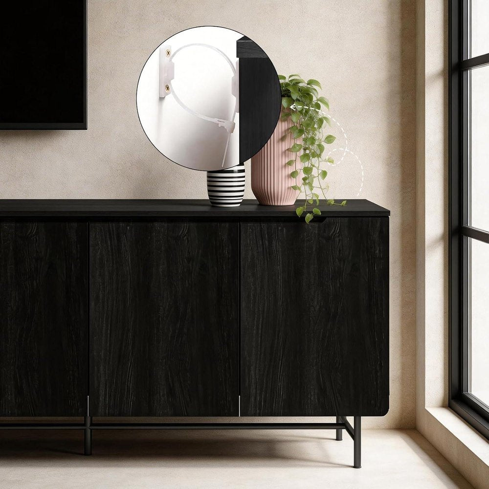 68" Black Wood Enclosed Storage TV Stand