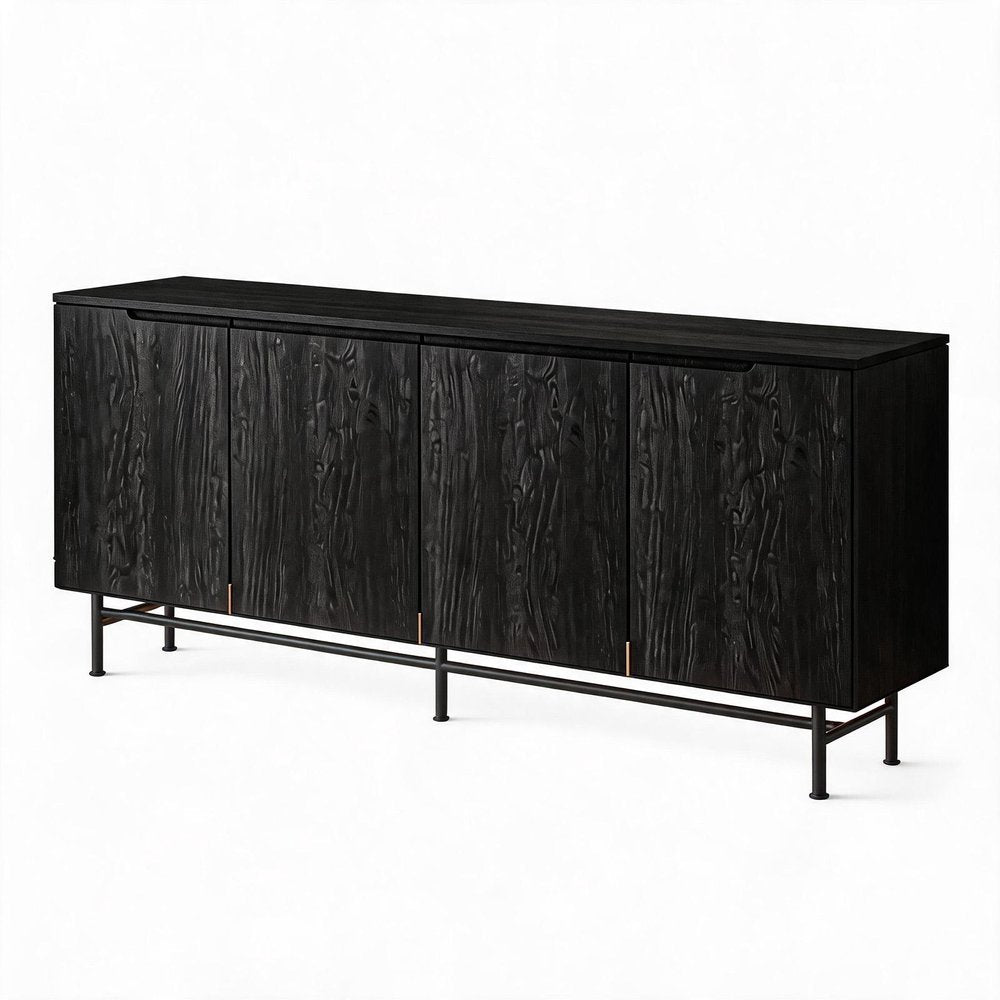 68" Black Wood Enclosed Storage TV Stand