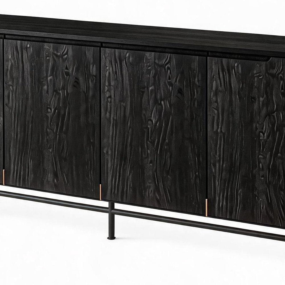 68" Black Wood Enclosed Storage TV Stand