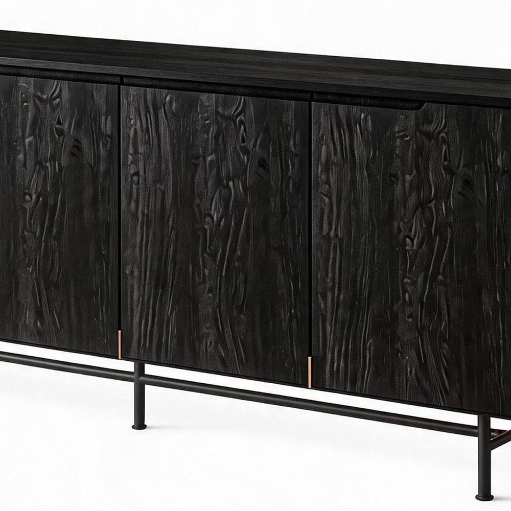 68" Black Wood Enclosed Storage TV Stand