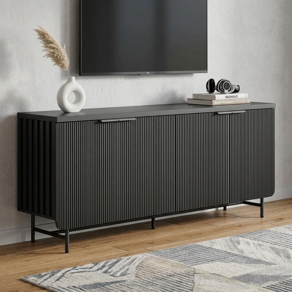 68" Black Wood Enclosed Storage TV Stand