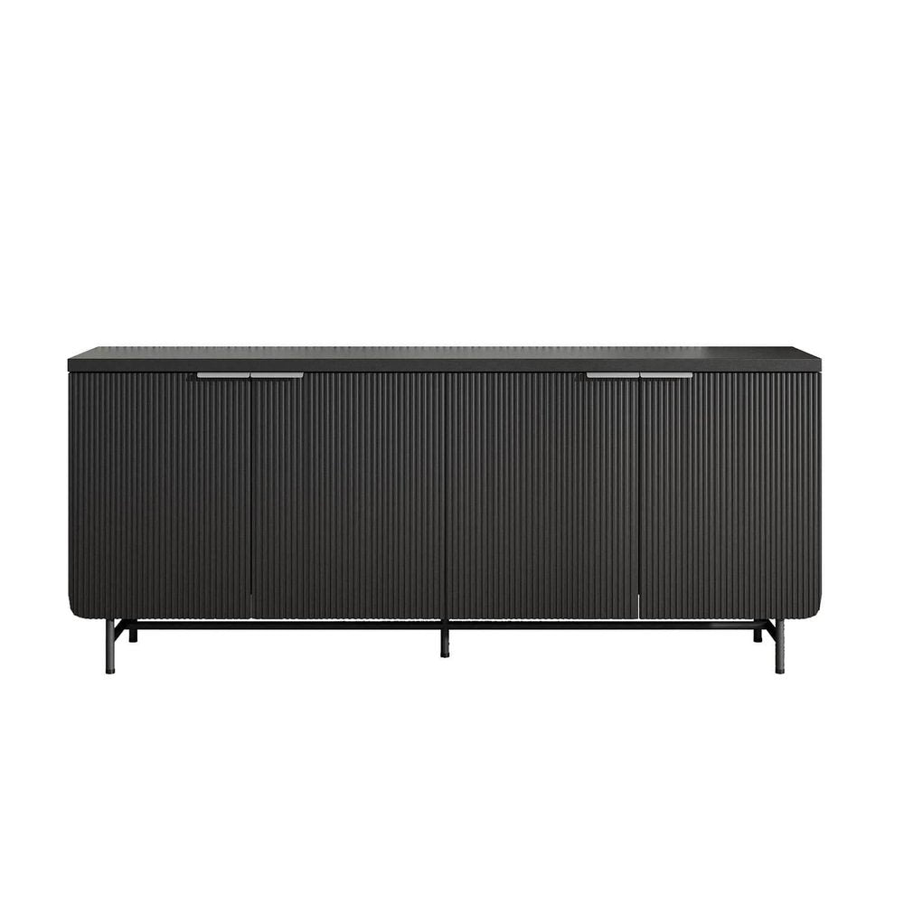 68" Black Wood Enclosed Storage TV Stand