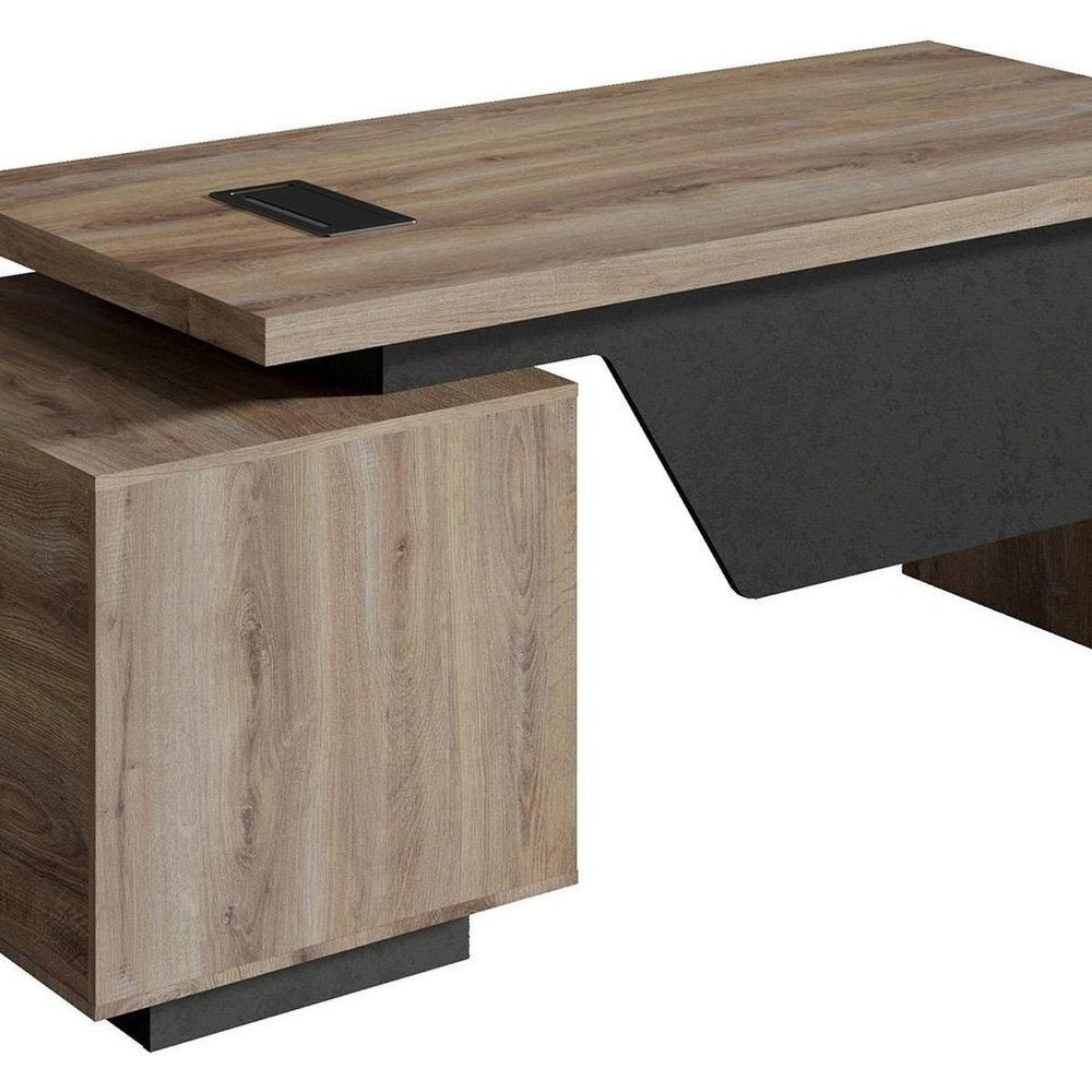 71" Walnut Wood Pedestal Executive Desk With Two Drawers