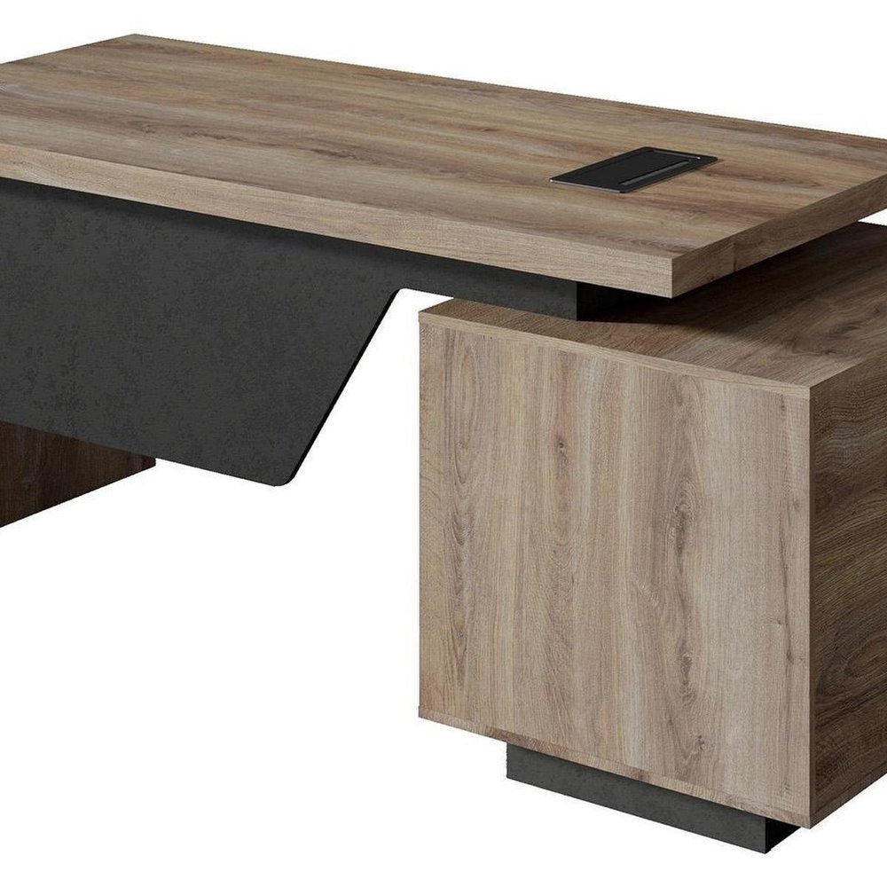 71" Walnut Wood Pedestal Executive Desk With Two Drawers
