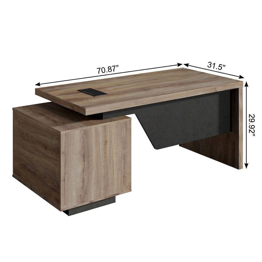 71" Walnut Wood Pedestal Executive Desk With Two Drawers