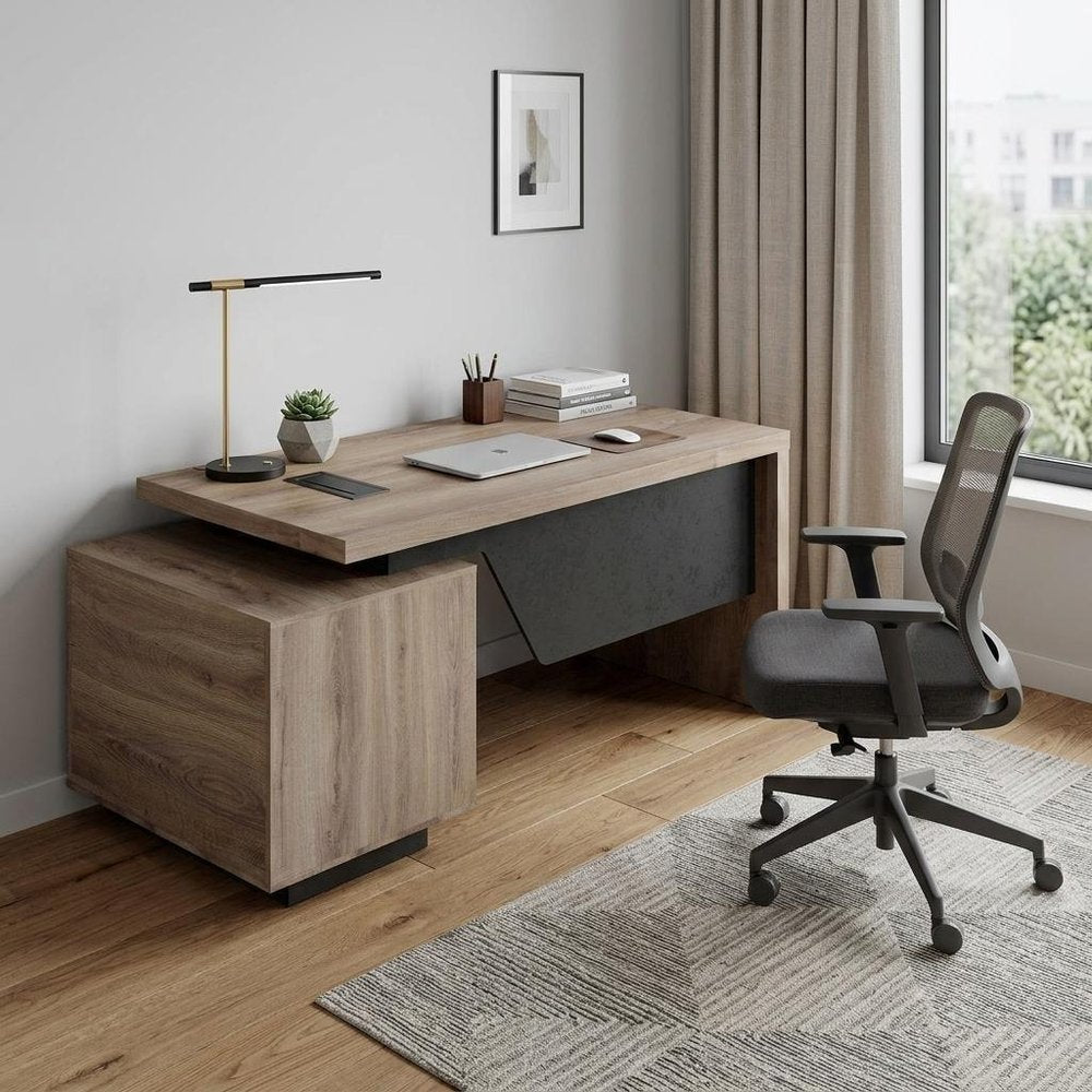 71" Walnut Wood Pedestal Executive Desk With Two Drawers