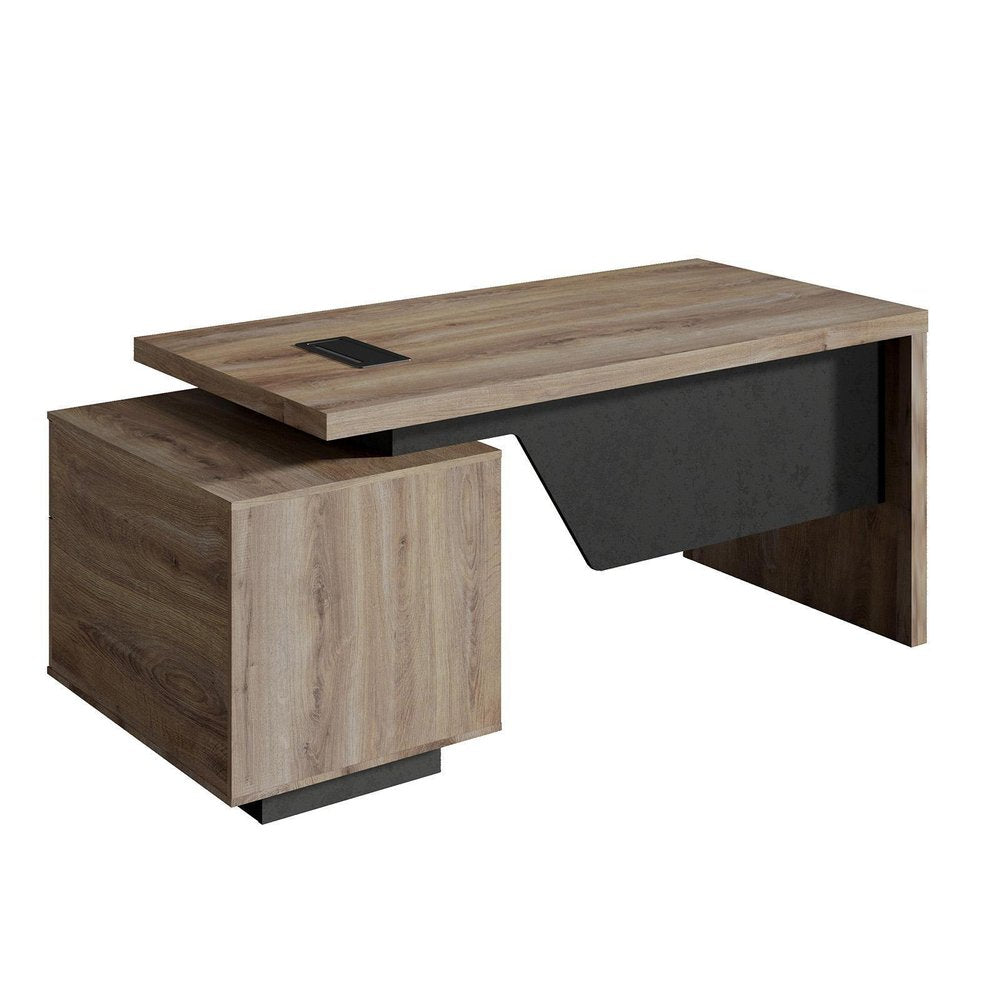 71" Walnut Wood Pedestal Executive Desk With Two Drawers on a white background