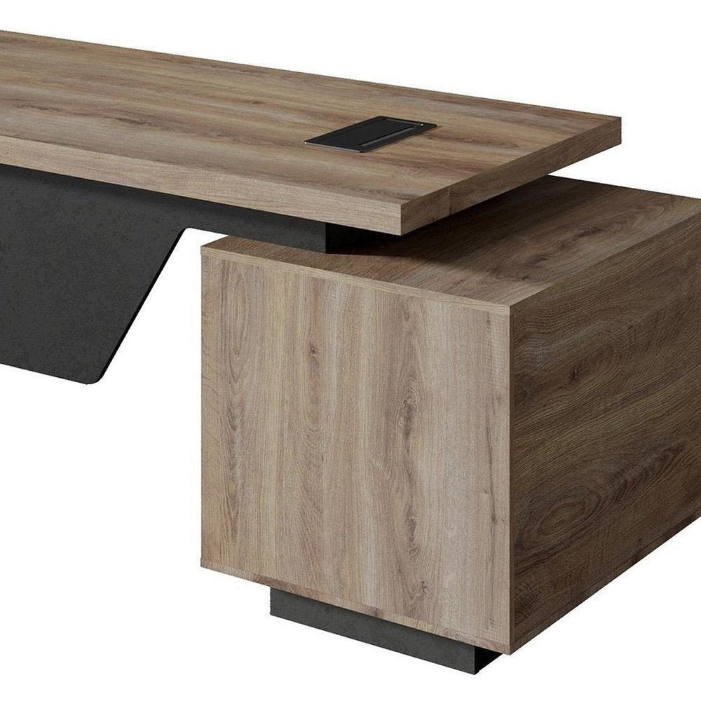71" Walnut Wood Pedestal Executive Desk With Two Drawers