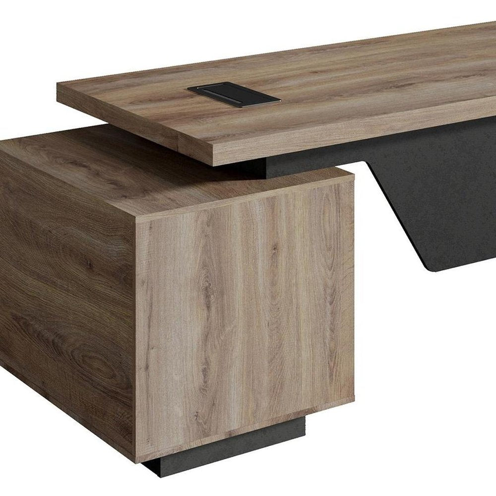 71" Walnut Wood Pedestal Executive Desk With Two Drawers