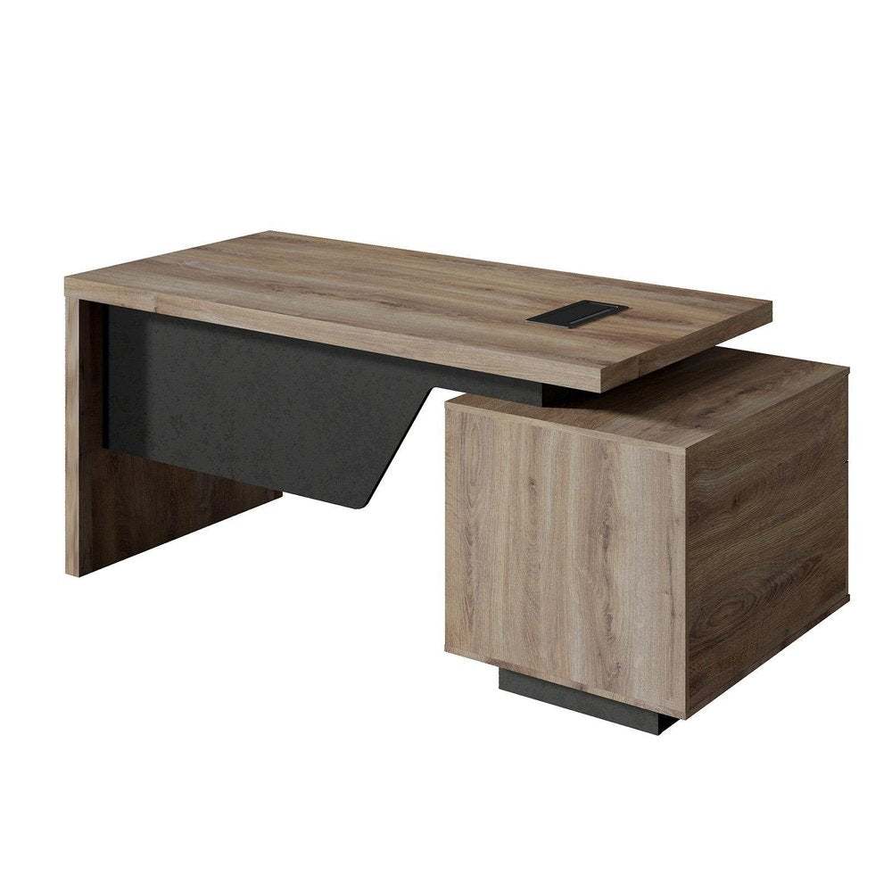 71" Walnut Wood Pedestal Executive Desk With Two Drawers