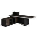 87" Black Wood Pedestal Executive Desk With Two Drawers Built in Lighting on a white background