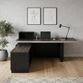 79" Black Wood Pedestal Executive Desk With Two Drawers Built in Lighting