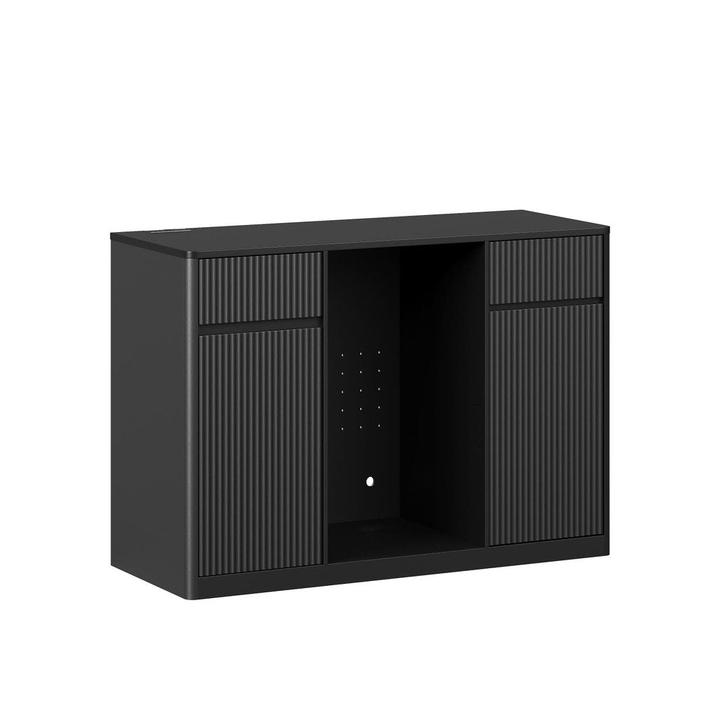 53" Black Wood Ribbed Texture Bar Cabinet With Two Doors And Two Drawers