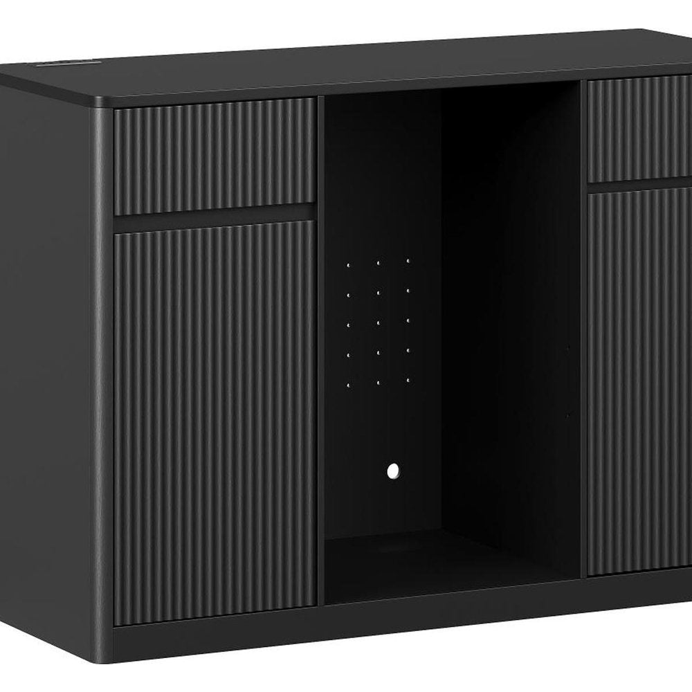 53" Black Wood Ribbed Texture Bar Cabinet With Two Doors And Two Drawers