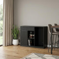 51" Black Wood Ribbed Texture Bar Cabinet With Single Door And Two Drawers