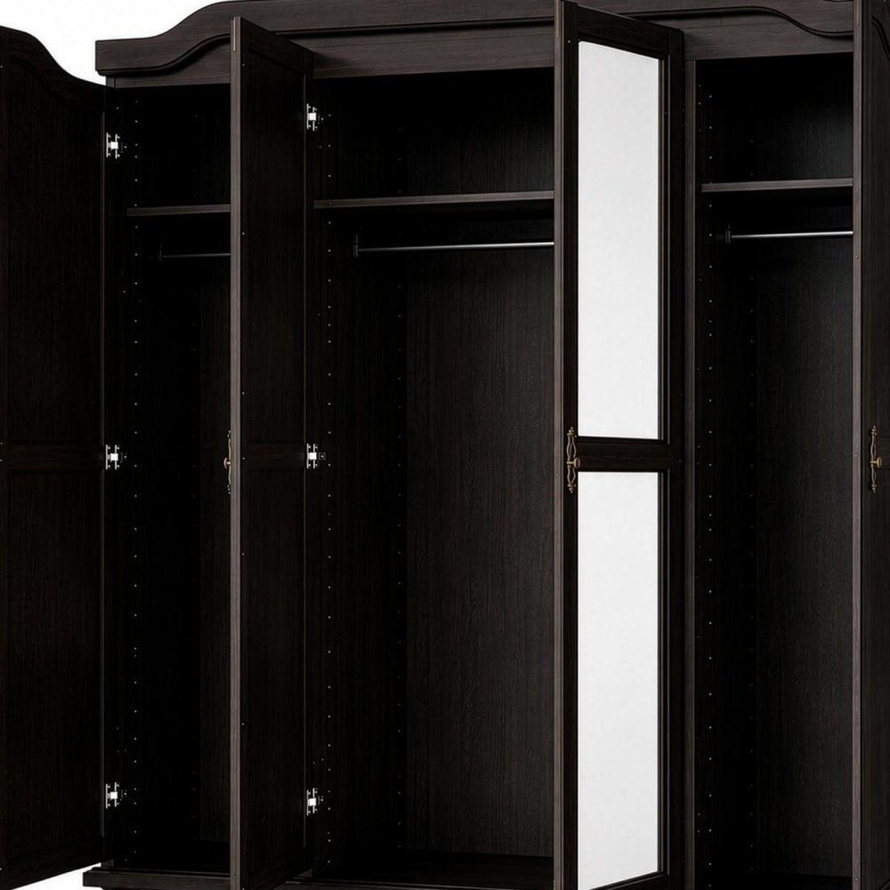 74" Espresso Solid Wood Mirrored Four Door Combo Dresser