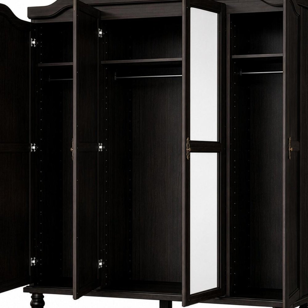 74" Espresso Solid Wood Mirrored Four Door Combo Dresser