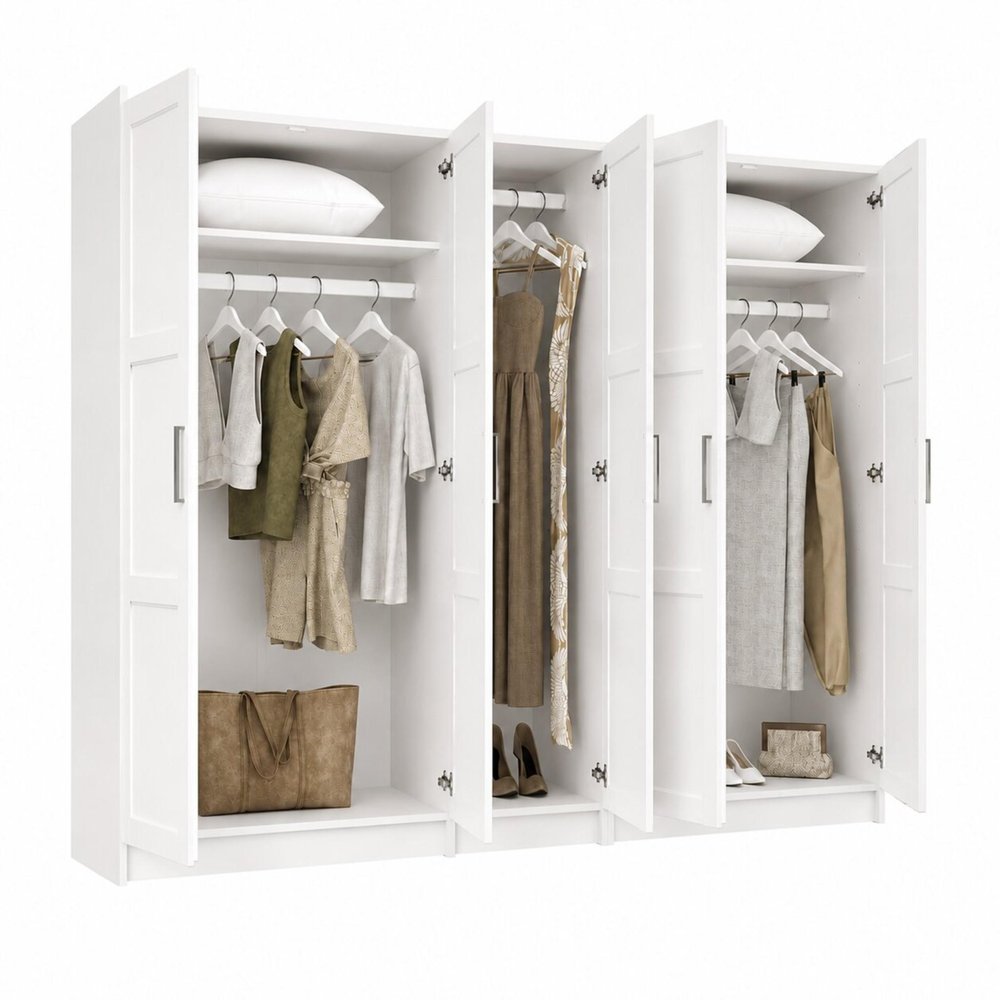 72" White Solid Wood Five Door Combo Dresser on a white background