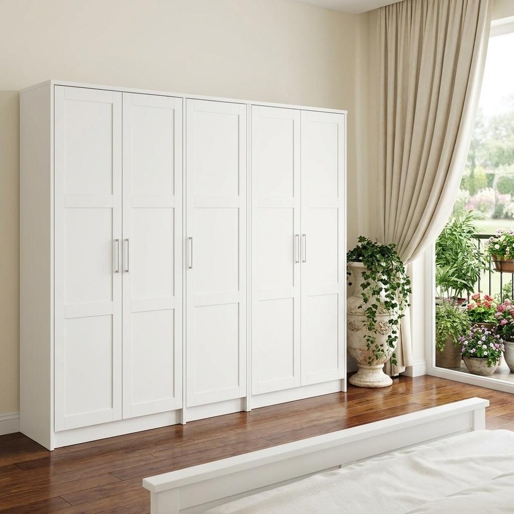 72" White Solid Wood Five Door Combo Dresser in a home interior