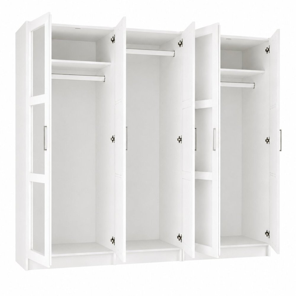 72" White Solid Wood Mirrored Five Door Combo Dresser on a white background