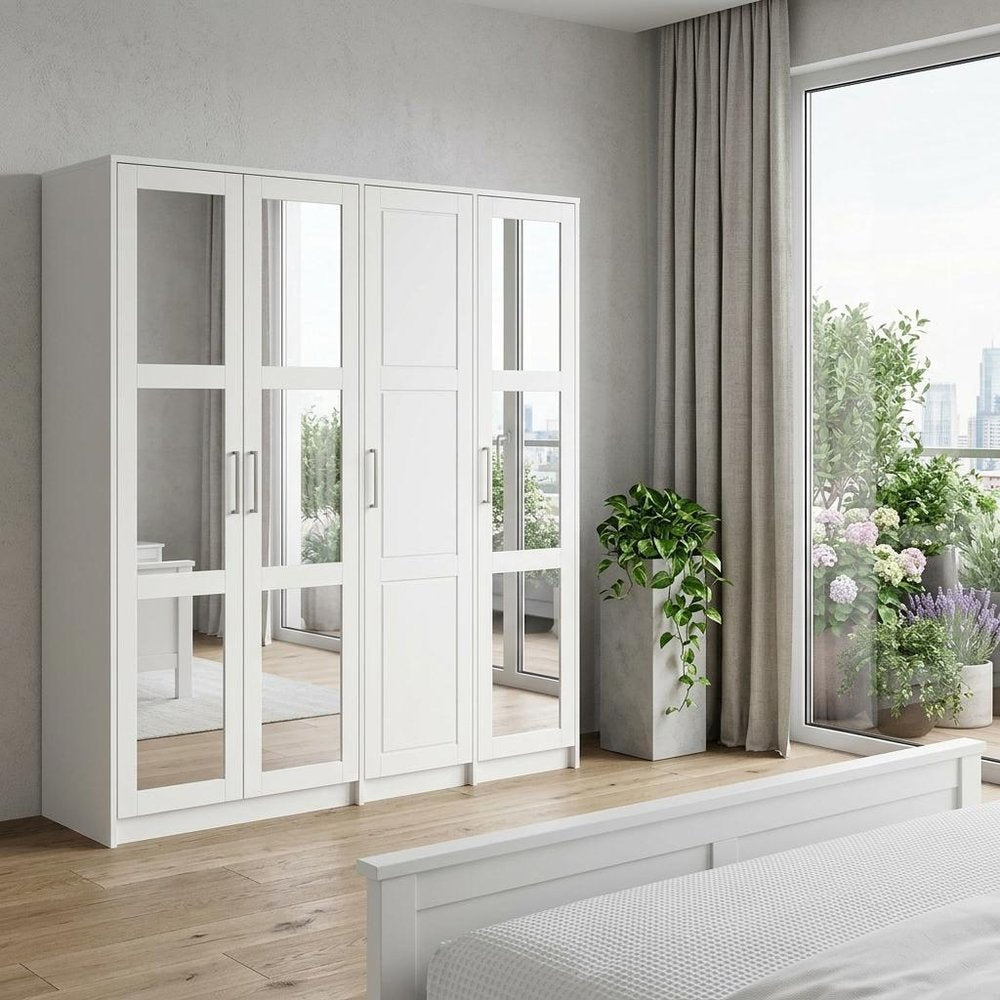 72" White Solid Wood Mirrored Five Door Combo Dresser