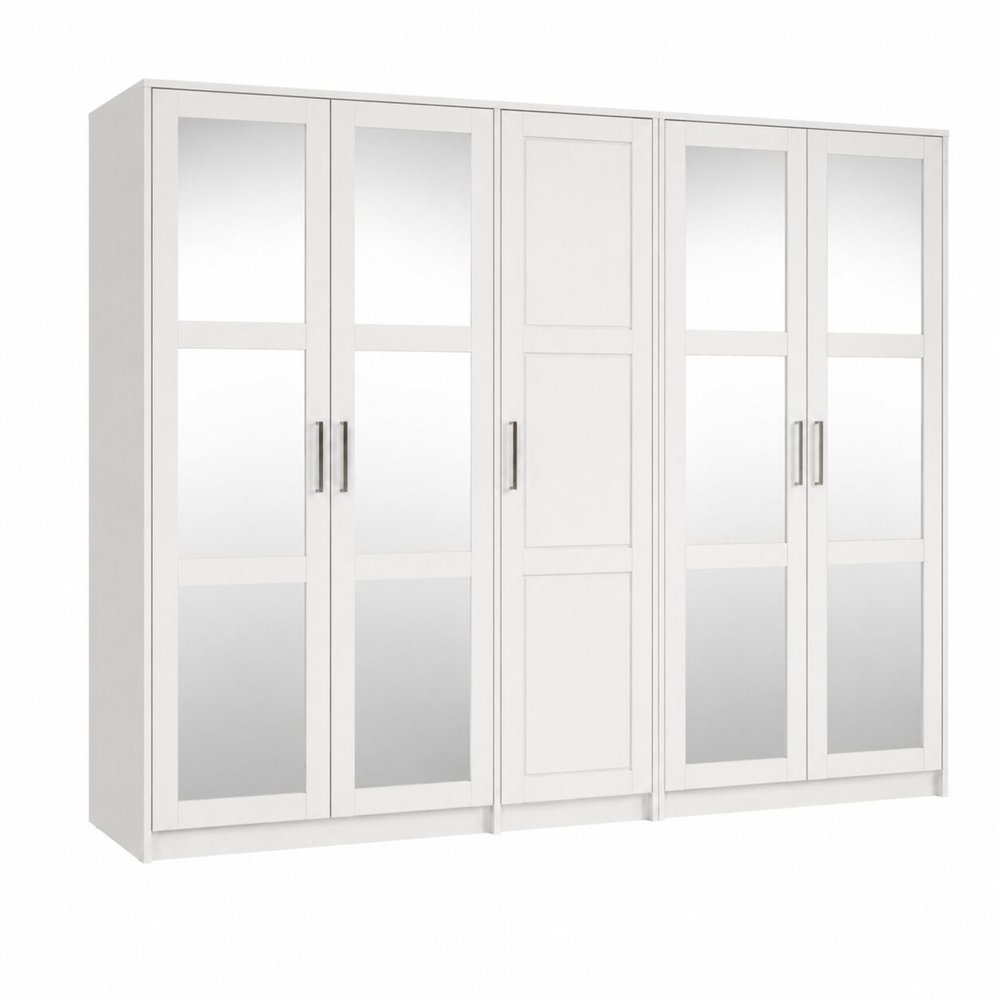 72" White Solid Wood Mirrored Five Door Combo Dresser on a white background