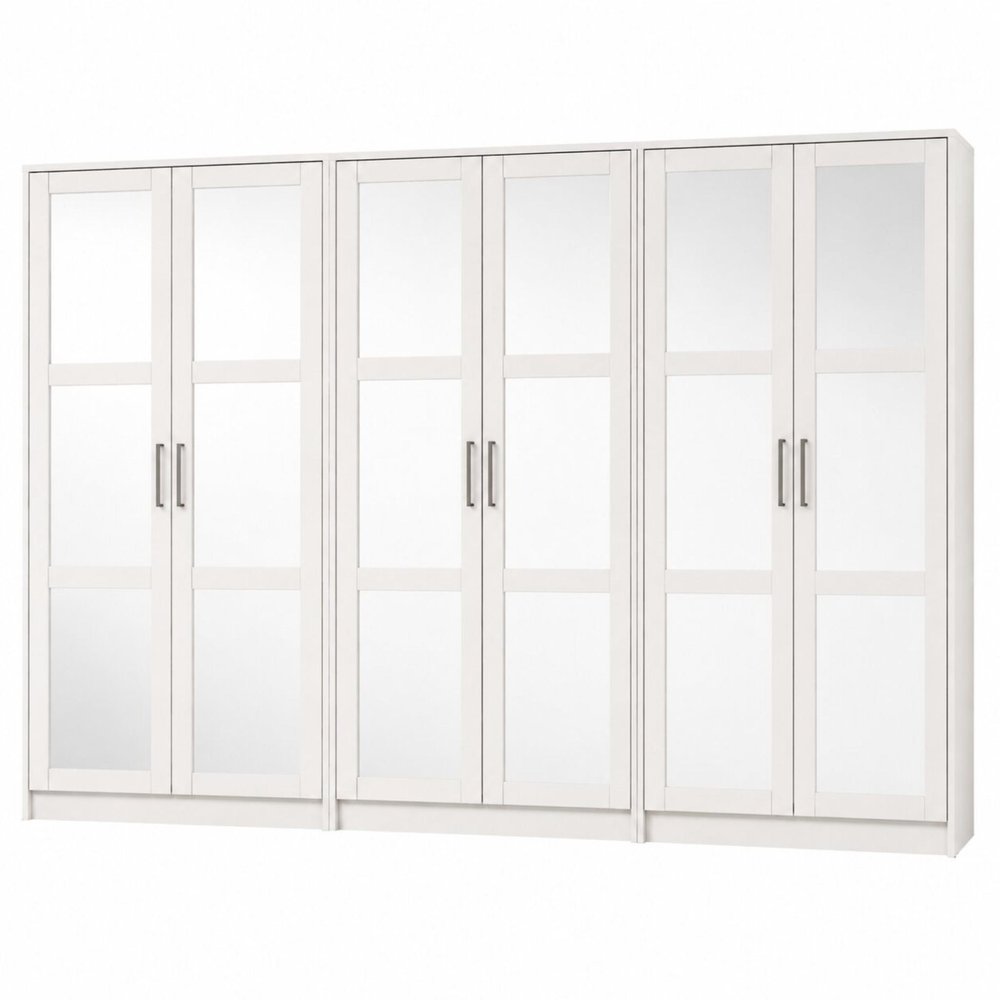 72" White Solid Wood Mirrored Six Door Combo Dresser on a white background