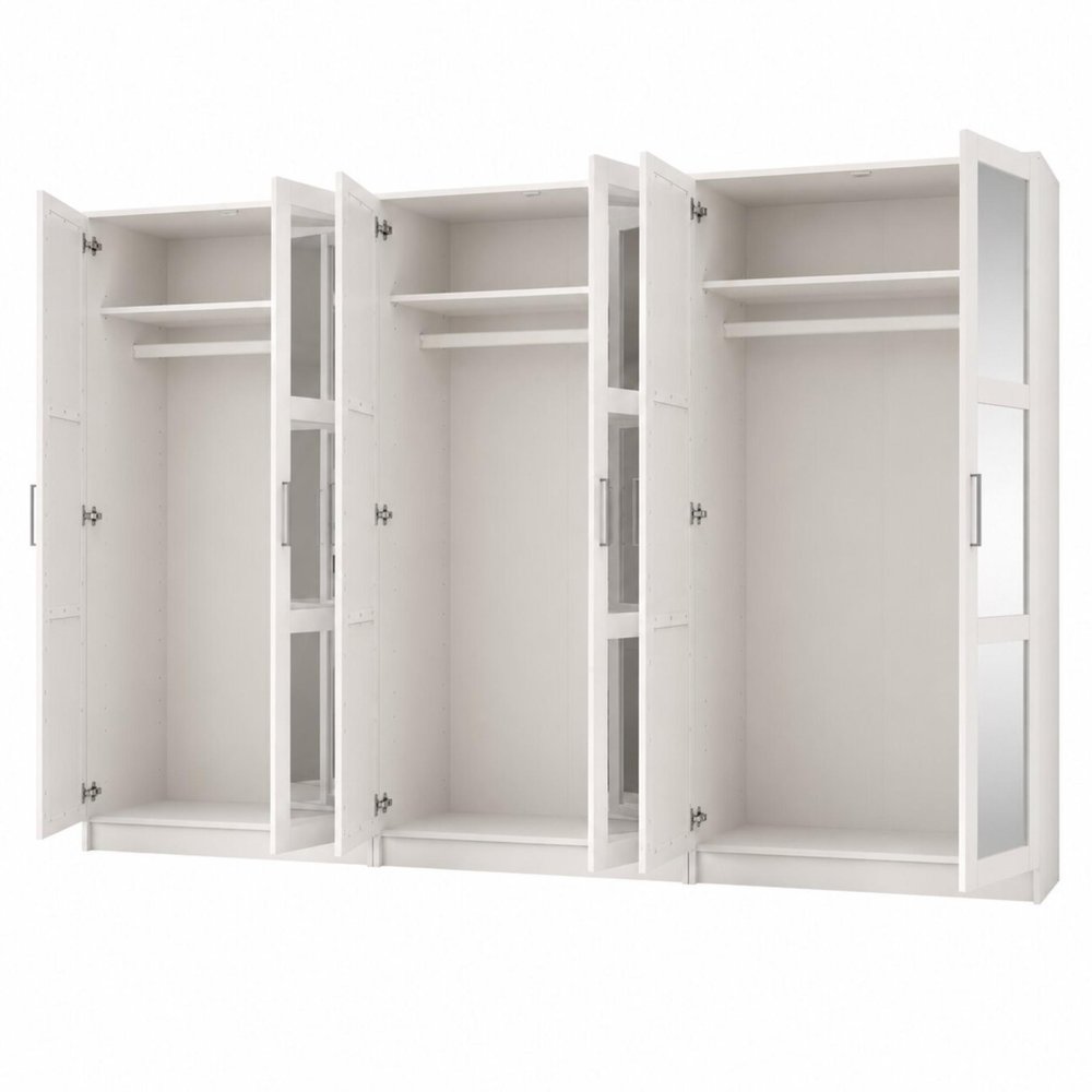 72" White Solid Wood Mirrored Six Door Combo Dresser on a white background