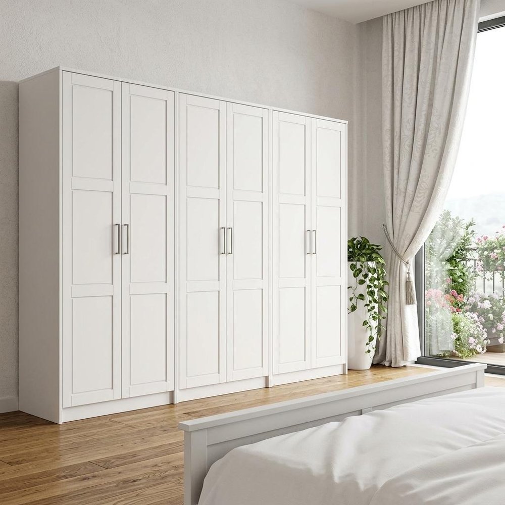 72" White Solid Wood Six Door Combo Dresser