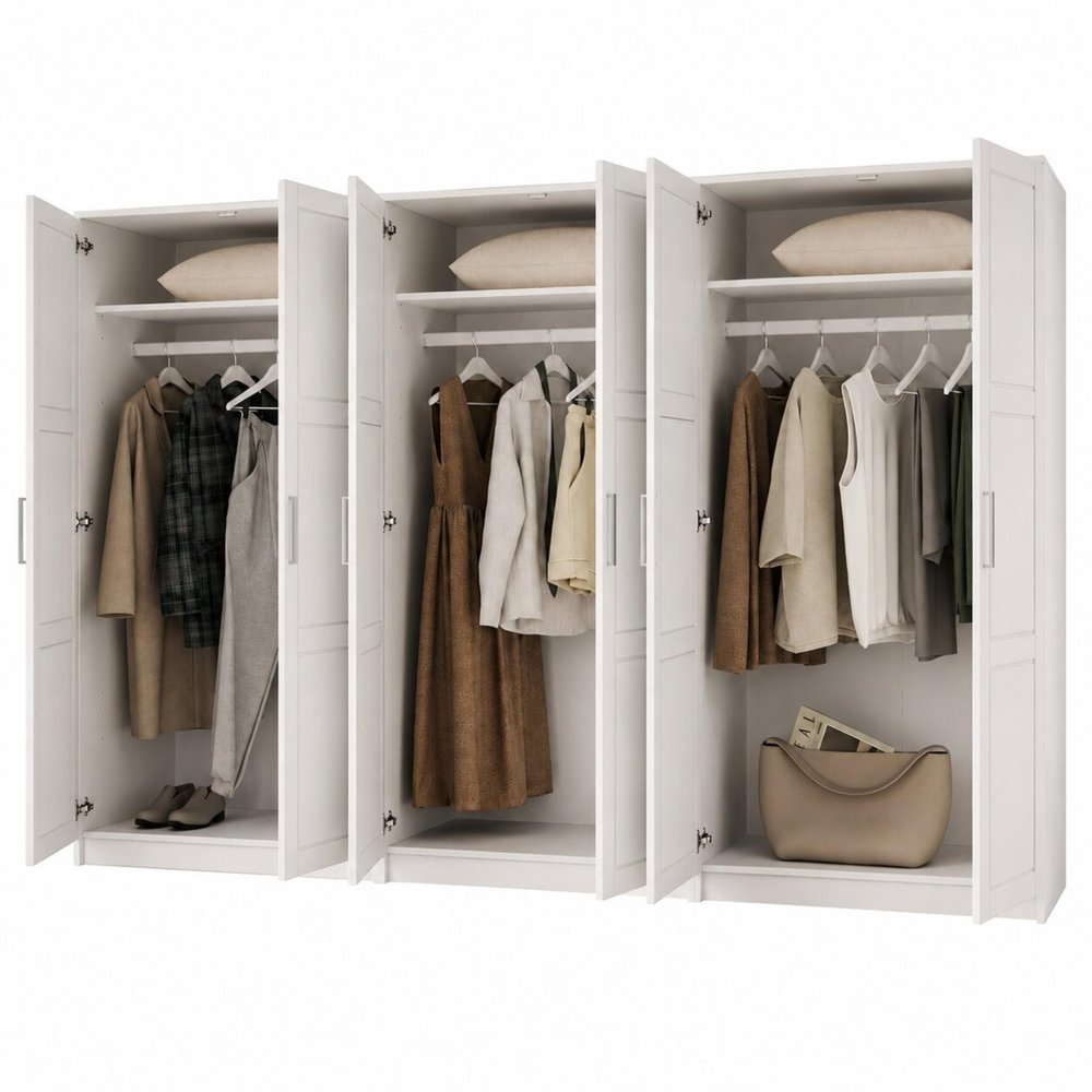 72" White Solid Wood Six Door Combo Dresser on a white background
