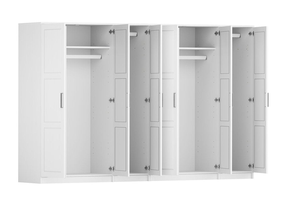 72" White Solid Wood Six Door Combo Dresser - with Six Doors