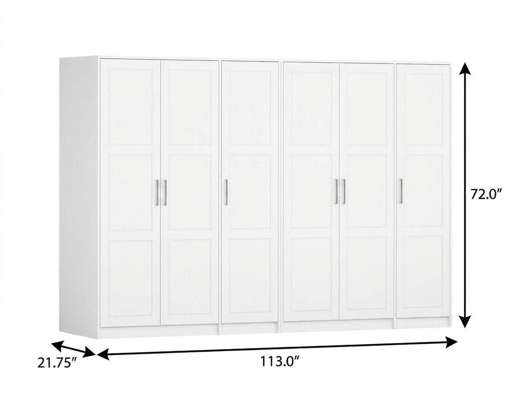 72" White Solid Wood Six Door Combo Dresser on a white background