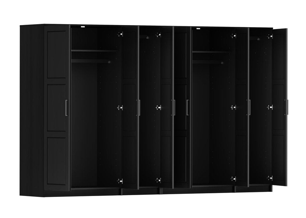 72" Black Solid Wood Six Door Combo Dresser