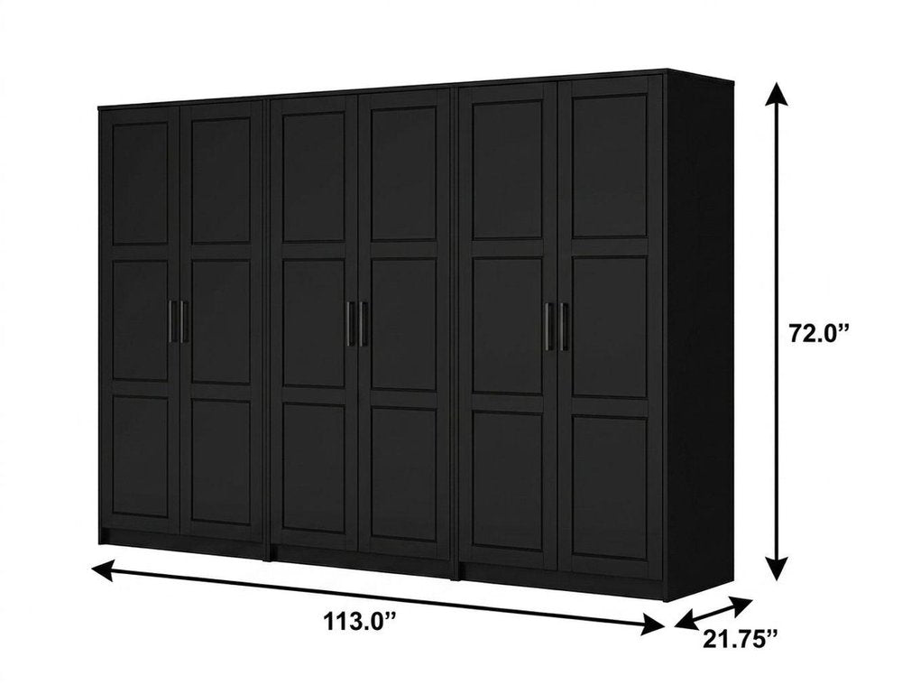 72" Black Solid Wood Six Door Combo Dresser