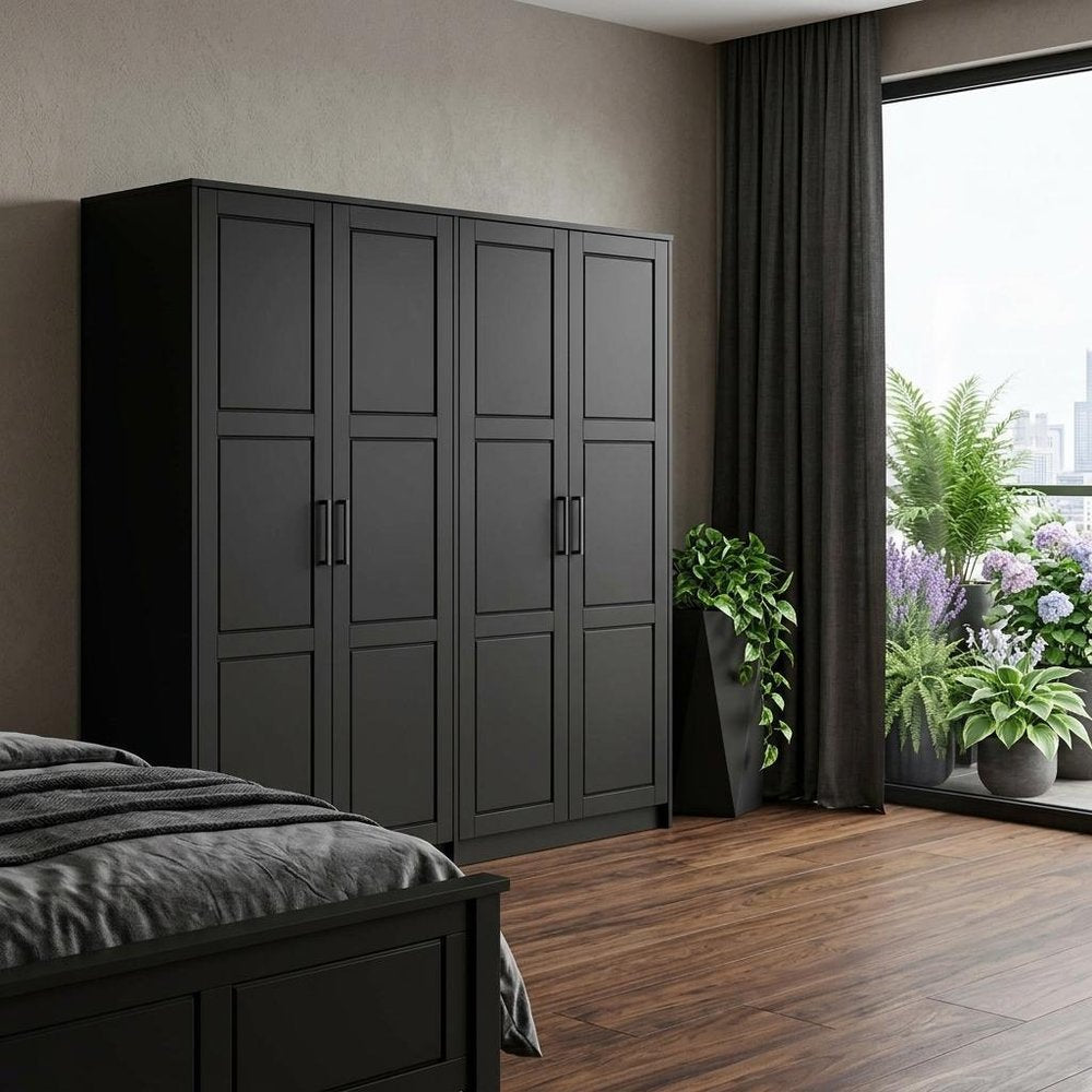 72" Black Solid Wood Six Door Combo Dresser