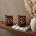 Set of Two 8" Bronze Geometric Desk Lamps With Cylinder Shades in a home interior
