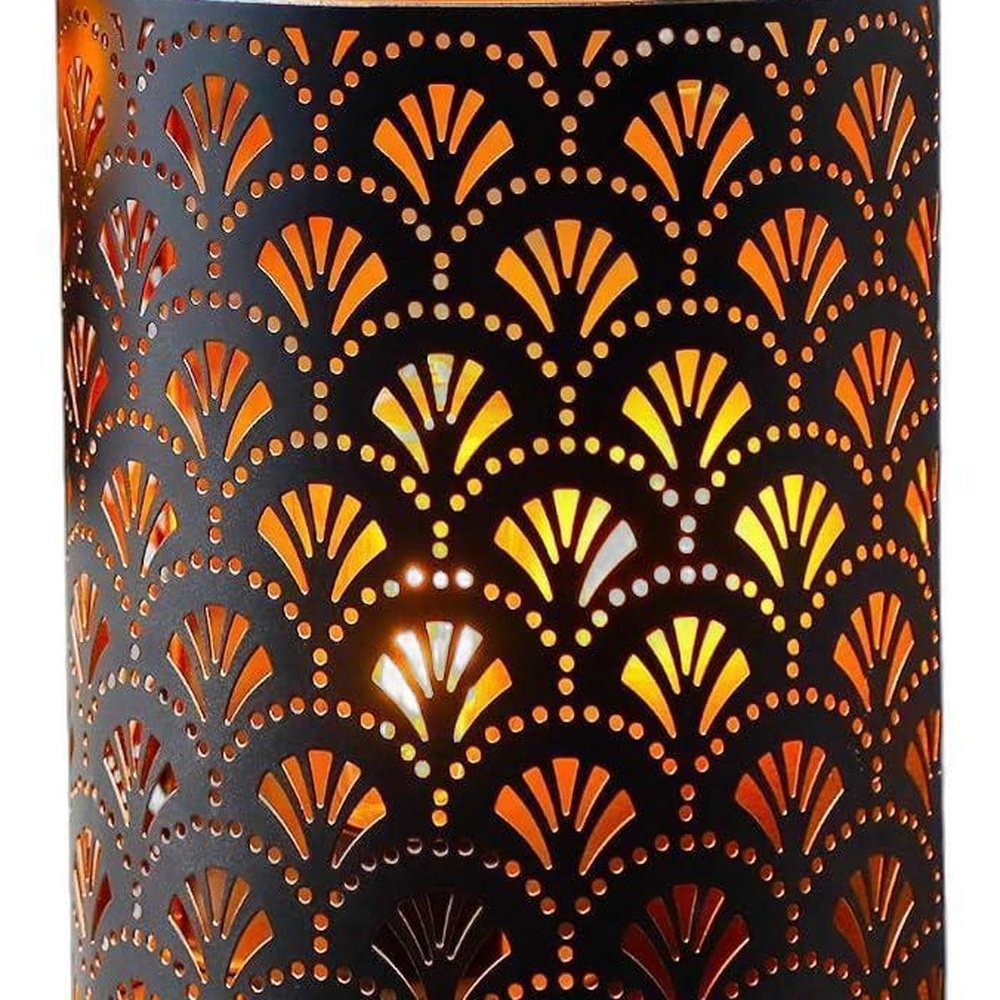 Set of Two 8" Bronze Geometric Desk Lamps With Cylinder Shades close-up detail