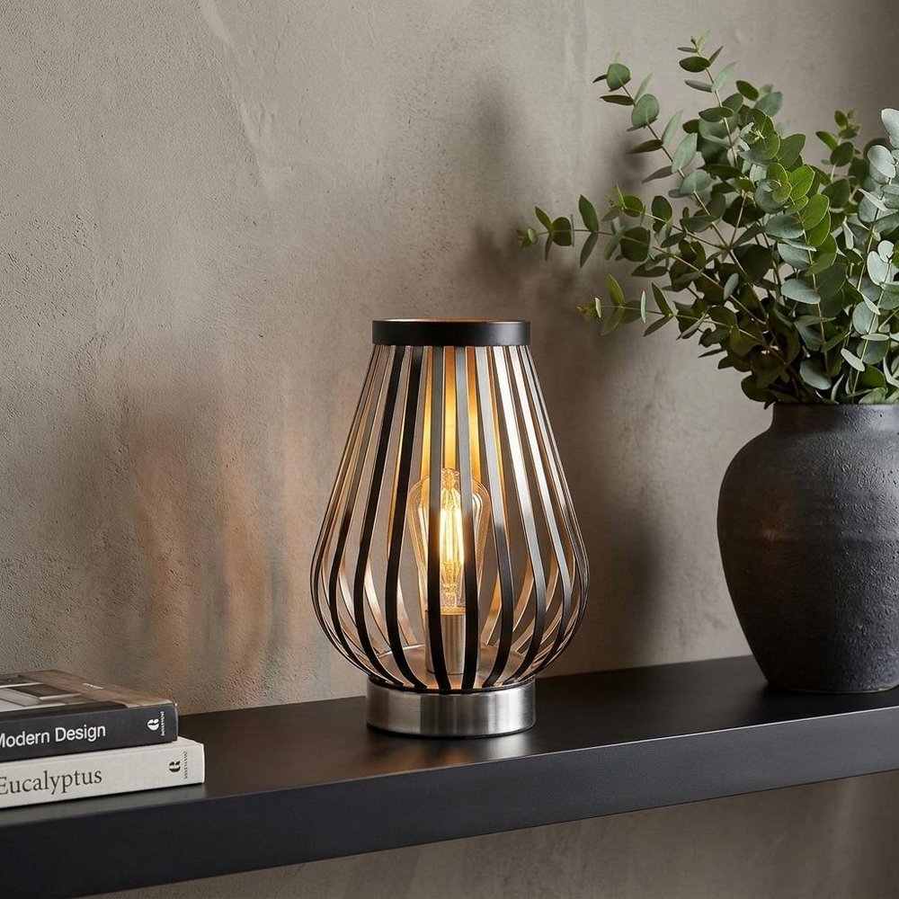 9" Brown Novelty USB Desk Lamp With Cage Shade in a home interior