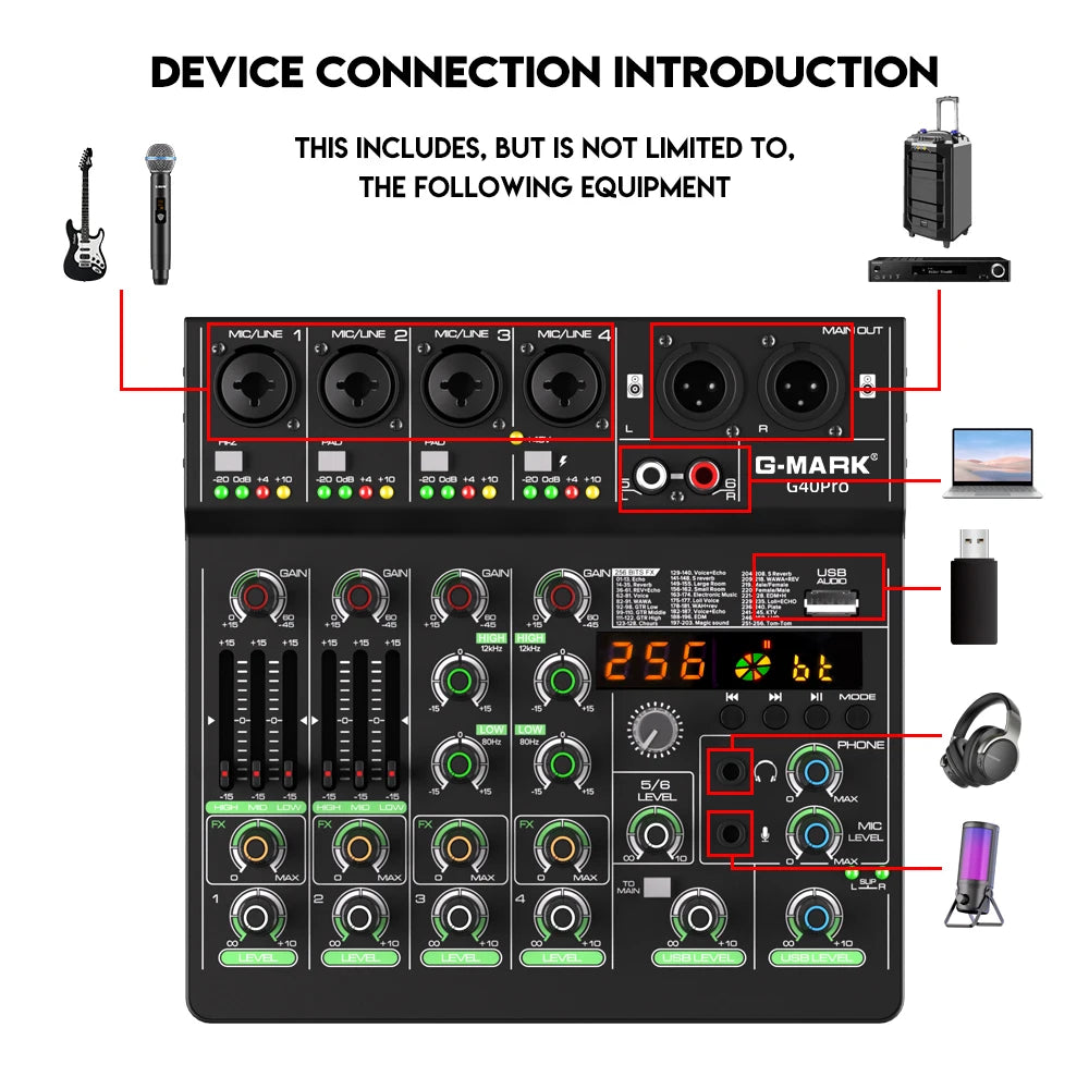 Audio Mixer G-MARK G40PRO 4-Channel Mixing Console With RCA Input And XLR Connectivity