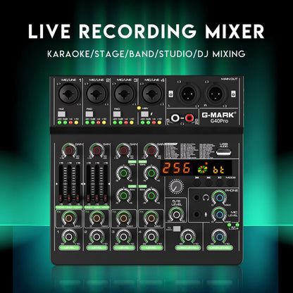 Audio Mixer G-MARK G40PRO 4-Channel Mixing Console With RCA Input And XLR Connectivity