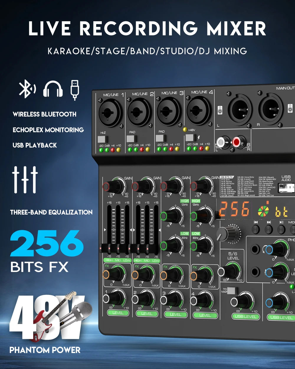 Audio Mixer G-MARK G40PRO 4-Channel Mixing Console With RCA Input And XLR Connectivity