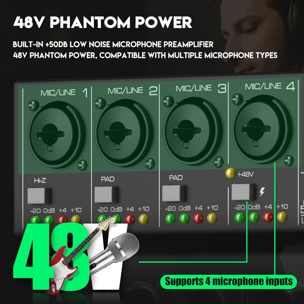 Audio Mixer G-MARK G40PRO 4-Channel Mixing Console With RCA Input And XLR Connectivity