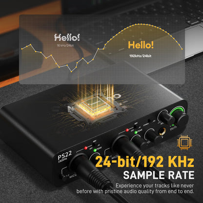 MAONO PS22 USB Audio Interface for PC 60dB Pro-Preamp 24bit/192kHz Dual USB Interface for Home Sudio Recording Podcast Streaming