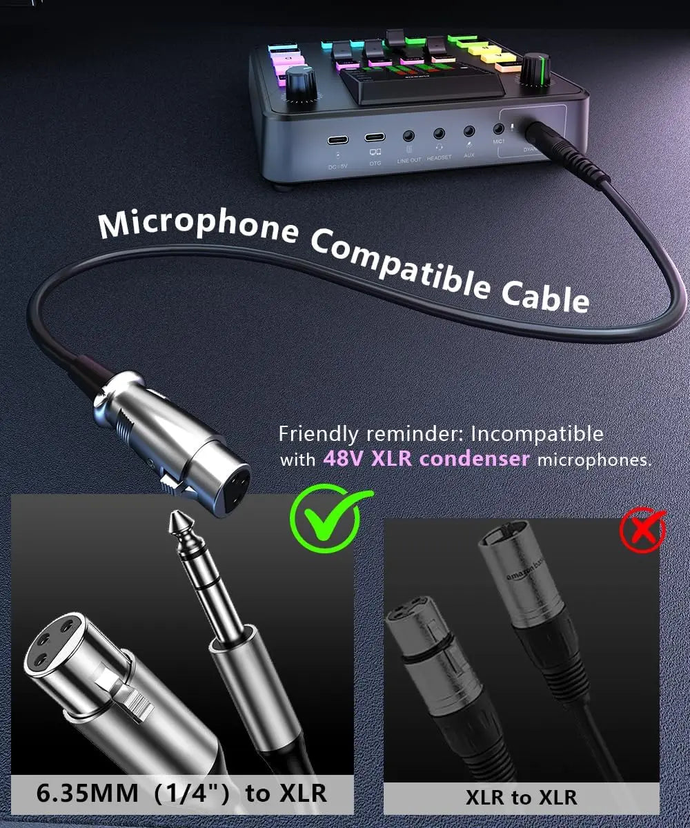 Pupgsis Gaming Audio Mixer Audio Interface with Pro-preamp RGB, Bluetooth 48V Phantom Power for Live Streaming,Podcasting,Gaming