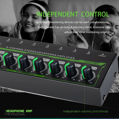 HA800 PRO 8 Channel Headset Amplifier Audio Stereo Audio Amplifier With Power Adapter for Music Mixer Recording EU/USplug