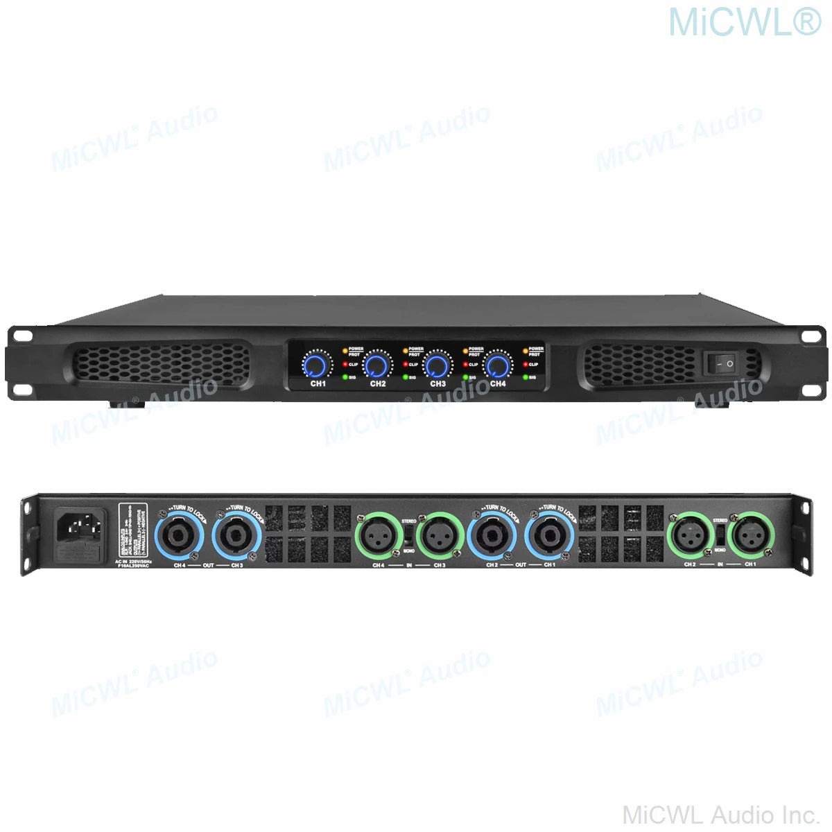 MiCWL Audio Pro CA Series 5200W Digital Power Amplifier 4 Channel 2600 Watt AMP Standard 19" 1U Rack CA650