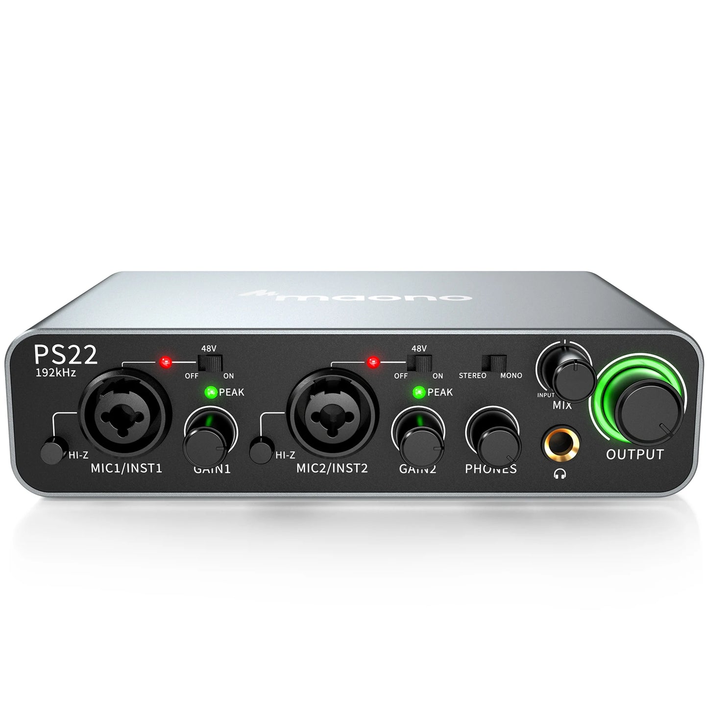 MAONO PS22 USB Audio Interface for PC 60dB Pro-Preamp 24bit 192kHz Dual USB Interface for Home Recording Podcast Streaming