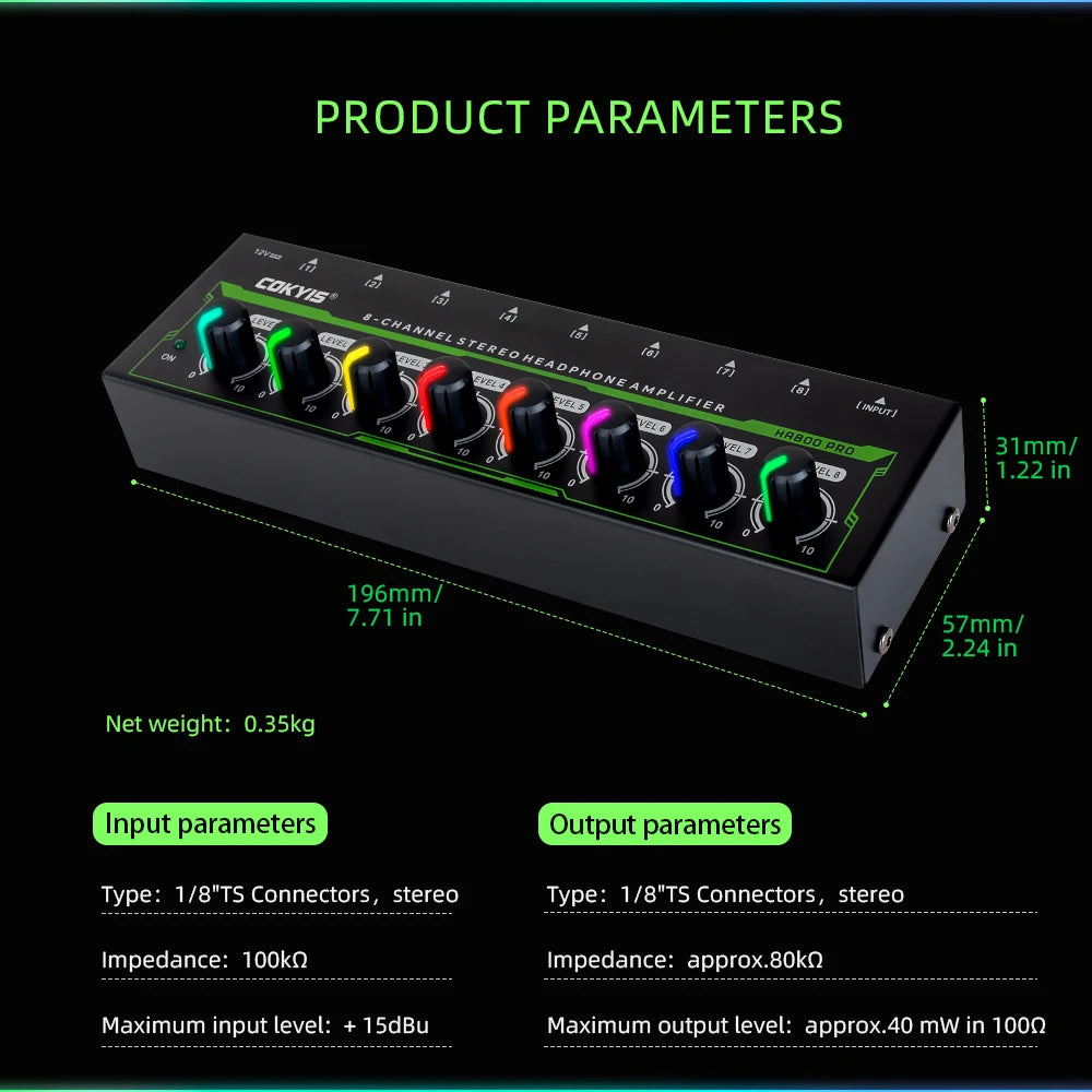 HA800 PRO 8 Channel Headset Amplifier Audio Stereo Audio Amplifier With Power Adapter for Music Mixer Recording EU/USplug