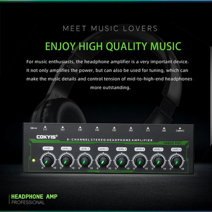 HA800 PRO 8 Channel Headset Amplifier Audio Stereo Audio Amplifier With Power Adapter for Music Mixer Recording EU/USplug