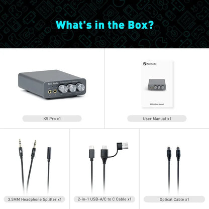 Fosi Audio K5 PRO USB Gaming DAC with Microphone Earphone Amplifier for PS5 Desktop Active Speakers Mini Audio DAC